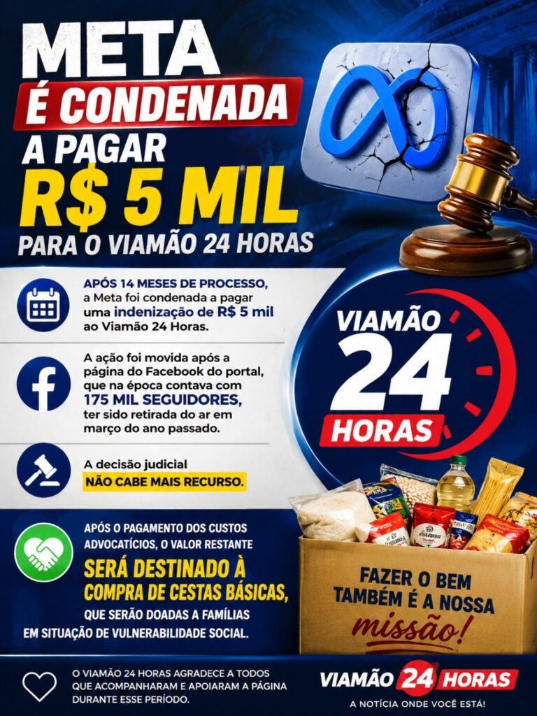 Meta é condenada a indenizar Viamão 24 Horas em R$ 5 mil após retirada da página do Facebook
